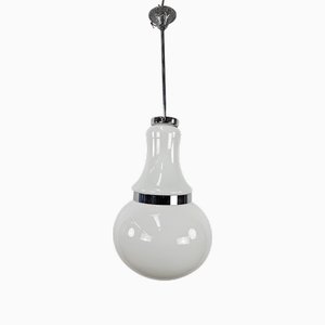Lampe à Suspension Vintage en Verre Blanc et Métal, 1970s