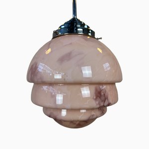 Art Deco Hanging Lamp in Rosé Opaline and Chrome