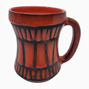 Handled Vase in Red Ceramic by Roger Capron for Vallauris, France, 1950s