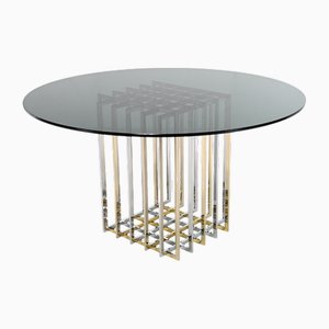 Mesa de comedor Cage de cromo y cromo dorado atribuido a Pierre Cardin, Francia, años 70