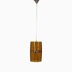 Lampada a sospensione vintage in vetro ambrato, anni '60