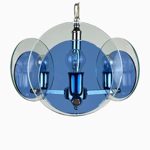 Lampe à Suspension Mid-Century en Verre Artificiel Bleu de Veca, Italie, 1970s