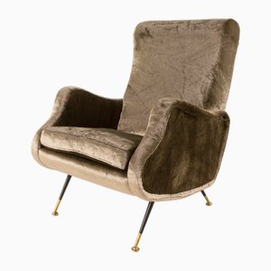 Mid-Century Modern Velvet Lounge Chair in the style of Marco Zanuso, 1960s
