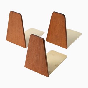 Sujetalibros daneses de teca y metal de FM Mobler, años 60. Juego de 3