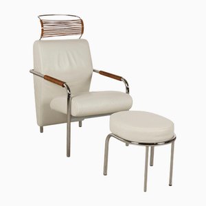 Set of Niccola Leather Chair with Stool from Zanotta