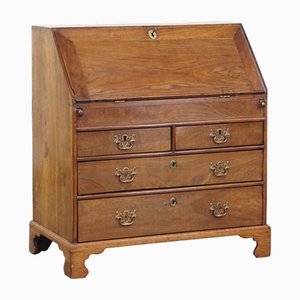 Large Early 19th Century English Oak Secretary with a Stepped Interior and Working Locks