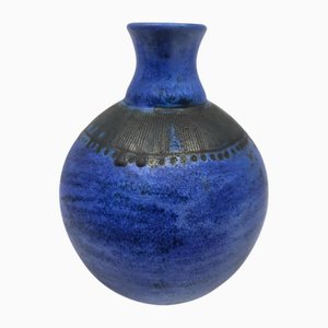 Vase in Blue Ceramic by Jacques Blin, France, 1970s