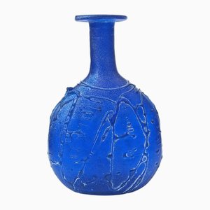 Bouteille Antique Brutaliste en Verre Texturisé Bleu