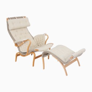 Pernilla 69 Stuhl und Fußhocker von Bruno Mathsson für Dux, 2er Set