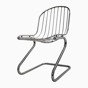 Metal Dining Chair with Brown Velvet Cushion, Italy, 1970s