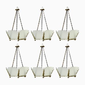 Odeon Style Opalescent Hanging Light Shades, 1920s, Set of 6