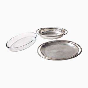 Piatto di cervo placcato in argento con casseruole in vetro pirex di Sabattini, anni '70, set di 3