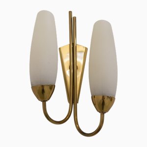 Moderne dänische Wandlampe aus Messing & Opalglas, 1950er