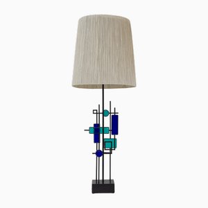 Danish Modern Tall Table Lamp Iron and Glass by Svend Aage Holm Sørensen for Holm Sørensen & Co, 1970s