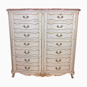 Weekly Crossbow Cabinet with Double Row of Louis Xv Style Drawers in Lacquered and Gilded Wood, 1900s