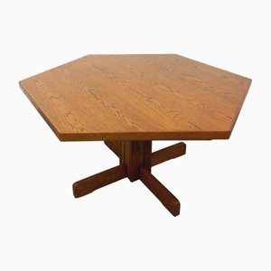 Vintage Hexagonal Dining Table in Oak, 1980s