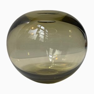 Vase Boule Disco Moderne en Verre Vert Olive par Per Lutken pour Holmegaard, Danemark, 1959