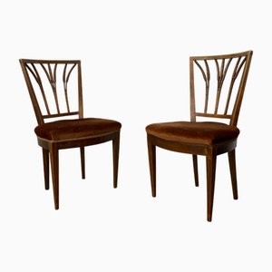 Set of Vintage Regency Oak and Velvet Ear of Wheat Dining Chairs