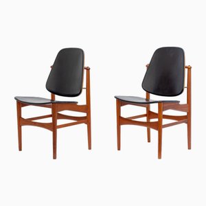 Sedie in teak e pelle di Arne Vodder per France & Daverkosen, Danimarca, 1956, set di 2