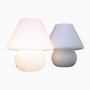 Mid-Century Modern Mushroom Murano Swirl Glass Table Lamps by Paolo Venini for Venini, 1985, Set of 2