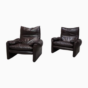 Maralunga Ledersessel von Vico Magistretti für Cassina, 1974, 2er Set