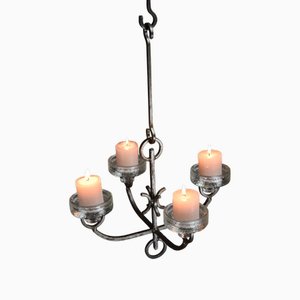 Portacandele Mid-Century moderno in ferro battuto e vetro di Iittala, anni '70