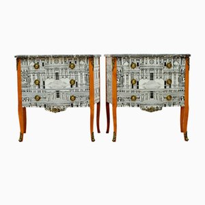 Cassettiere in stile Luigi XV con ripiano in marmo grigio, anni '50, set di 2