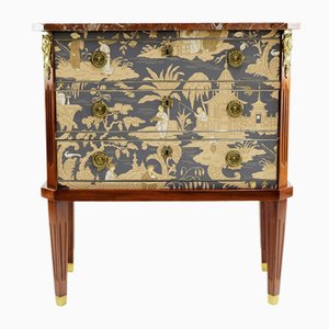 Comò gustaviano con ripiano in marmo naturale e cineserie, anni '50