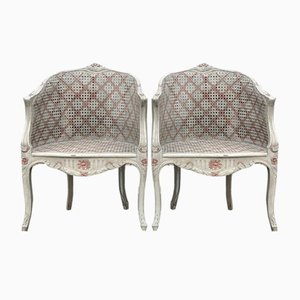 Set of Antique French Louis XC Style Painted Cane Chairs, 1910