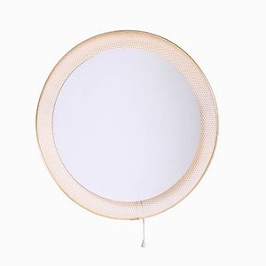 Miroir Rétro-Éclairé en Métal Perforé Blanc par Mathieu Matégot pour Artimeta, 1950s