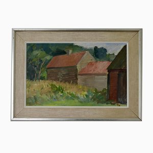 Tage E. Nilsson, Gårdar Eriksöre Öland, Oil on Board, Framed