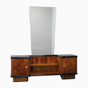 Italian Art Deco Mirror Cabinet in Walnut Finish, 1940s