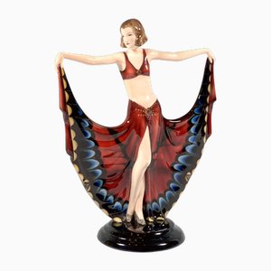 Art Deco Dancer in Butterfly Skirt attributed to Josef Lorenzl for Goldscheider, 1931