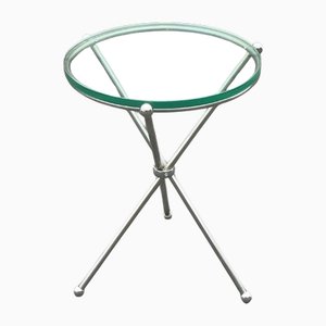 Table d'Appoint Tripode Pliante Vintage en Plaque d'Argent et Verre, Italie, 1978