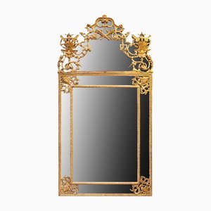 Grand Miroir à Fronton Louis XIV Début 18ème Siècle en Bois Doré