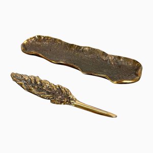 German Bronze Desk Shell Plate and Letter Opener, 1950s, Set of 2