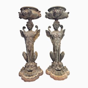 Jardinieres Impero francese in bronzo su base in marmo, Francia, 1805, set di 2