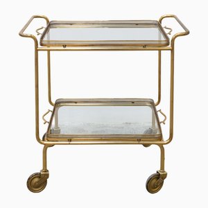 Carrello portavivande in ottone e vetro, anni '50