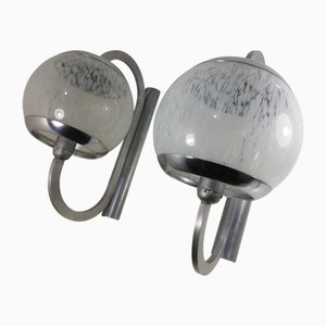 Lampade da parete in vetro di Murano e metallo nello stile di Mazzega, anni '60, set di 2
