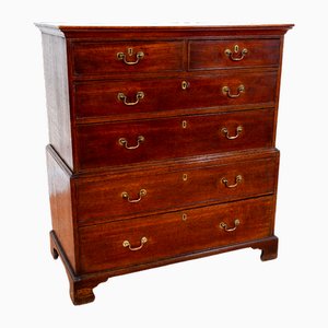 Georgian II Rustic Oak Chest on Chest of Drawers, 1750a