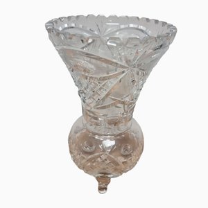 Jarrón vintage de cristal tallado, años 80