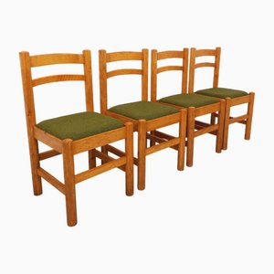 Vintage Chairs in Pine and Khaki Green French Terry Fabric, 1960s, Set of 4