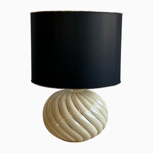 Mid-Century Modern Italian Glazed Beige Ceramic Swirl Table Lamp by Tomasso Barbi, 1970s
