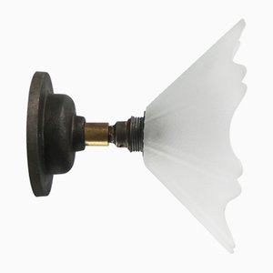 Frosted Glass, Cast Iron and Brass Wall Sconce