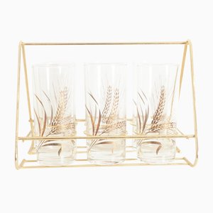 Art Deco Gläser mit körnigem Gold Design und Messinghalter, 1960, 6 . Set