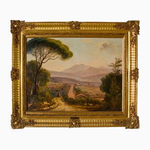 Italian Signed Neapolitan Landscape, 1890s, Painting Oil on Canvas