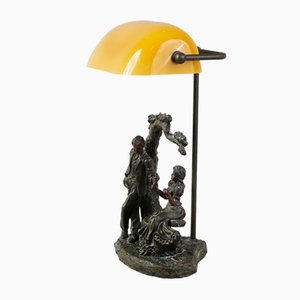 Vintage Figural Table Lamp with Yellow Dome Shade, 1950s