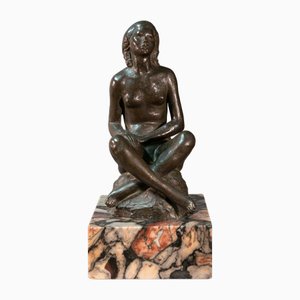 Gaetano Martinez, Art Deco Frauenakt, 1925, Bronze & Marmor