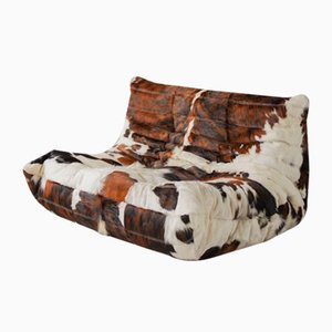 Canapé 2 Places Togo en Cuir de Vache attribué à Michel Ducaroy pour Ligne Roset