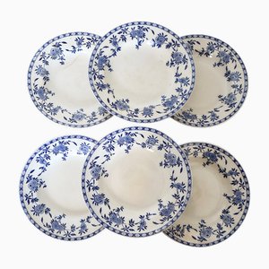 Platos hondos antiguos de porcelana de Dresden. Juego de 6